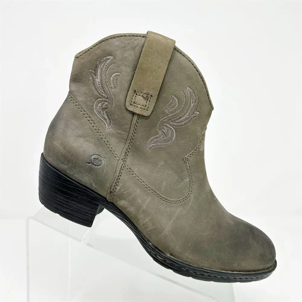Born Women's Riven Western Ankle Boots Gray Leather Size 10 Embroidered Quality - Picture 1 of 14